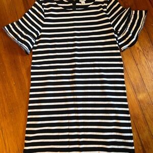 J.Crew Factory Black and White Striped Dress with Flutter Sleeve, Size XL